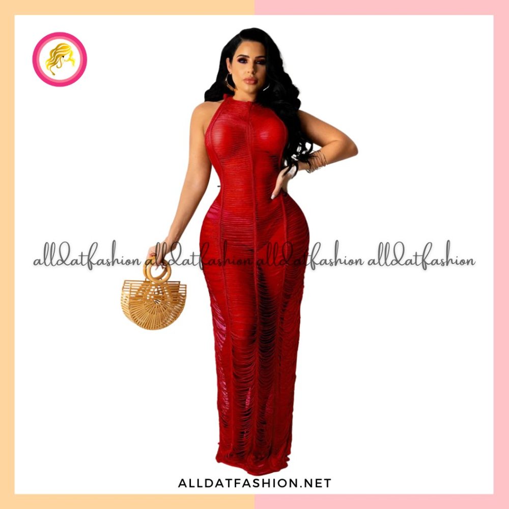 Brianna Red Sexy See Through Maxi Long Dress